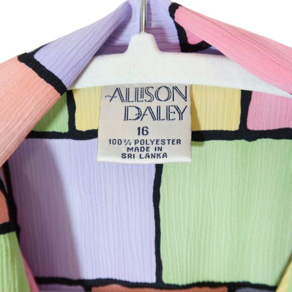 Vintage 90s ALLISON DALEY Pastel Textured Button Up Short Sleeve Shirt Size 16 - Picture 5 of 5